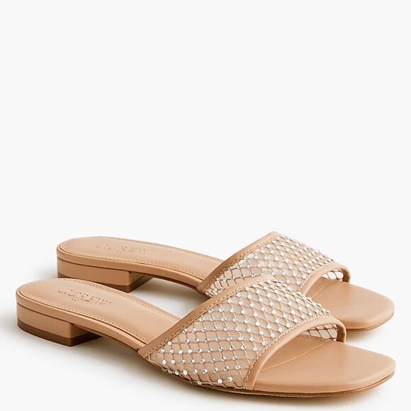 J Crew Nude Rhinestone Mesh Slide Sandals Womens Size 7M - Picture 1 of 5
